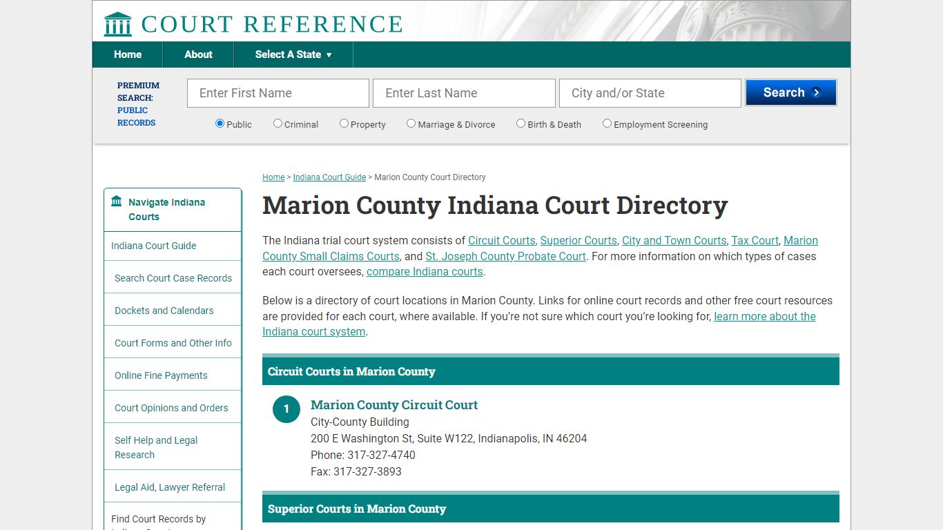 Marion County Indiana Court Directory | CourtReference.com